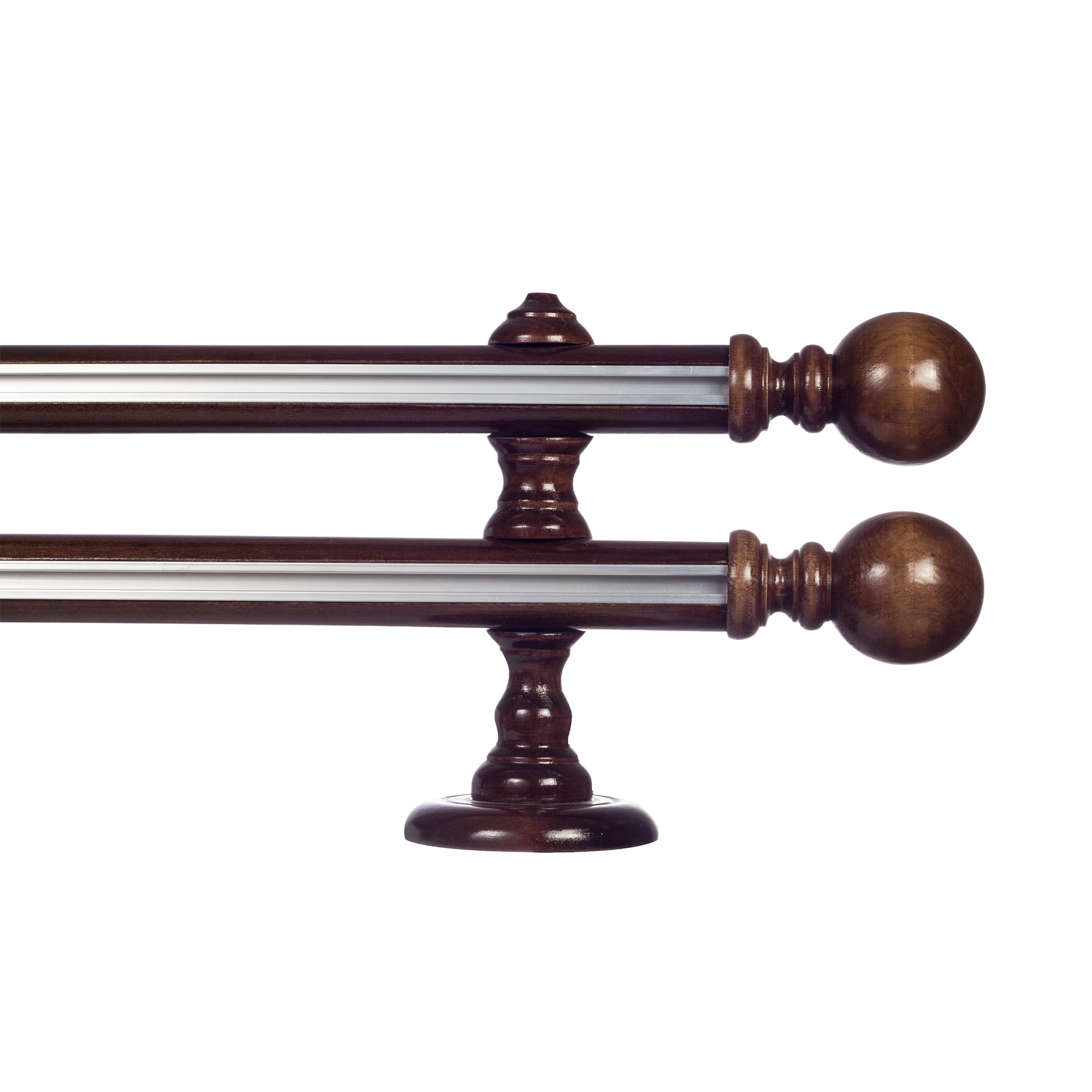 Galerie lemn perdea  Globo Double 35mm cu aluminiu Nuc